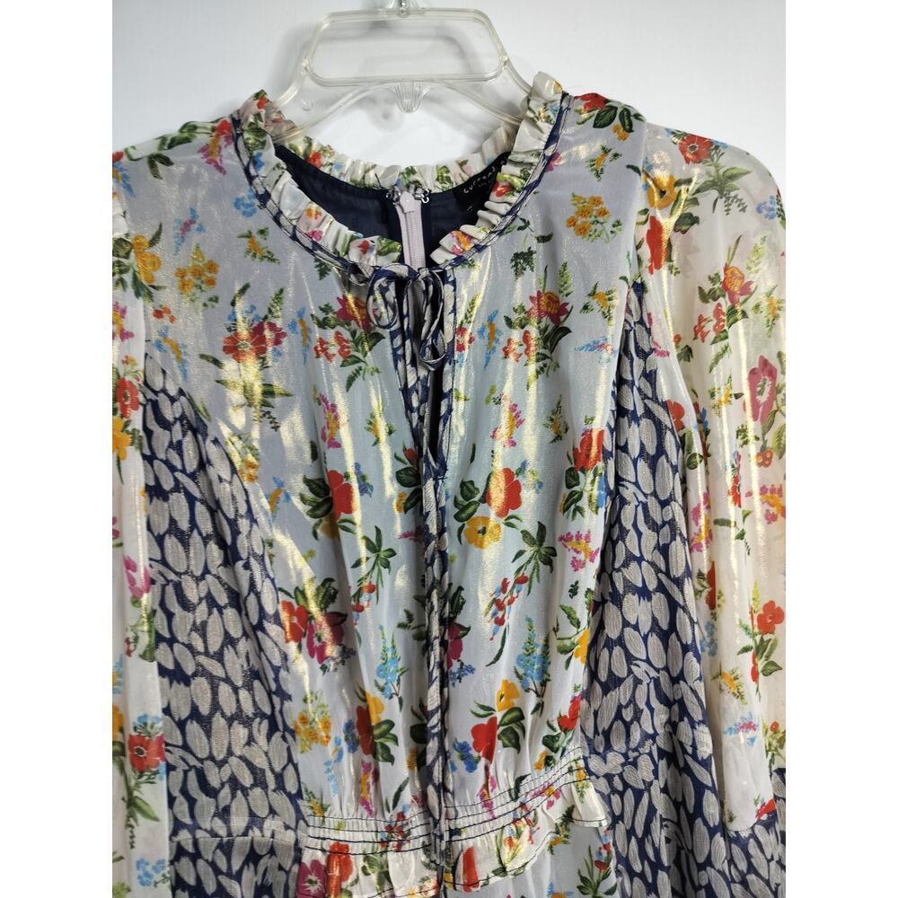 5555)Current Air M Mix Print Cottagore Metallic Floral Long Sleeve Midi Dress - Picture 4 of 11